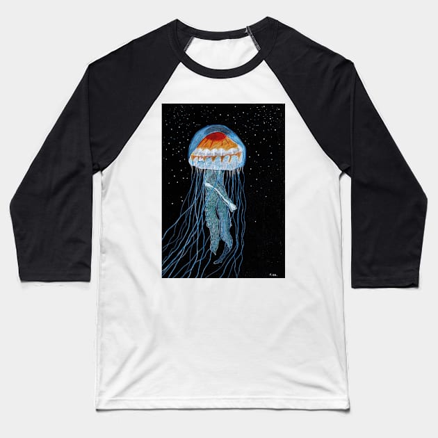 Jellyfish with a black background Baseball T-Shirt by Sandraartist